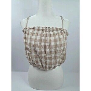 Aerie Beige Brown Gingham Seersucker Cami Top Large